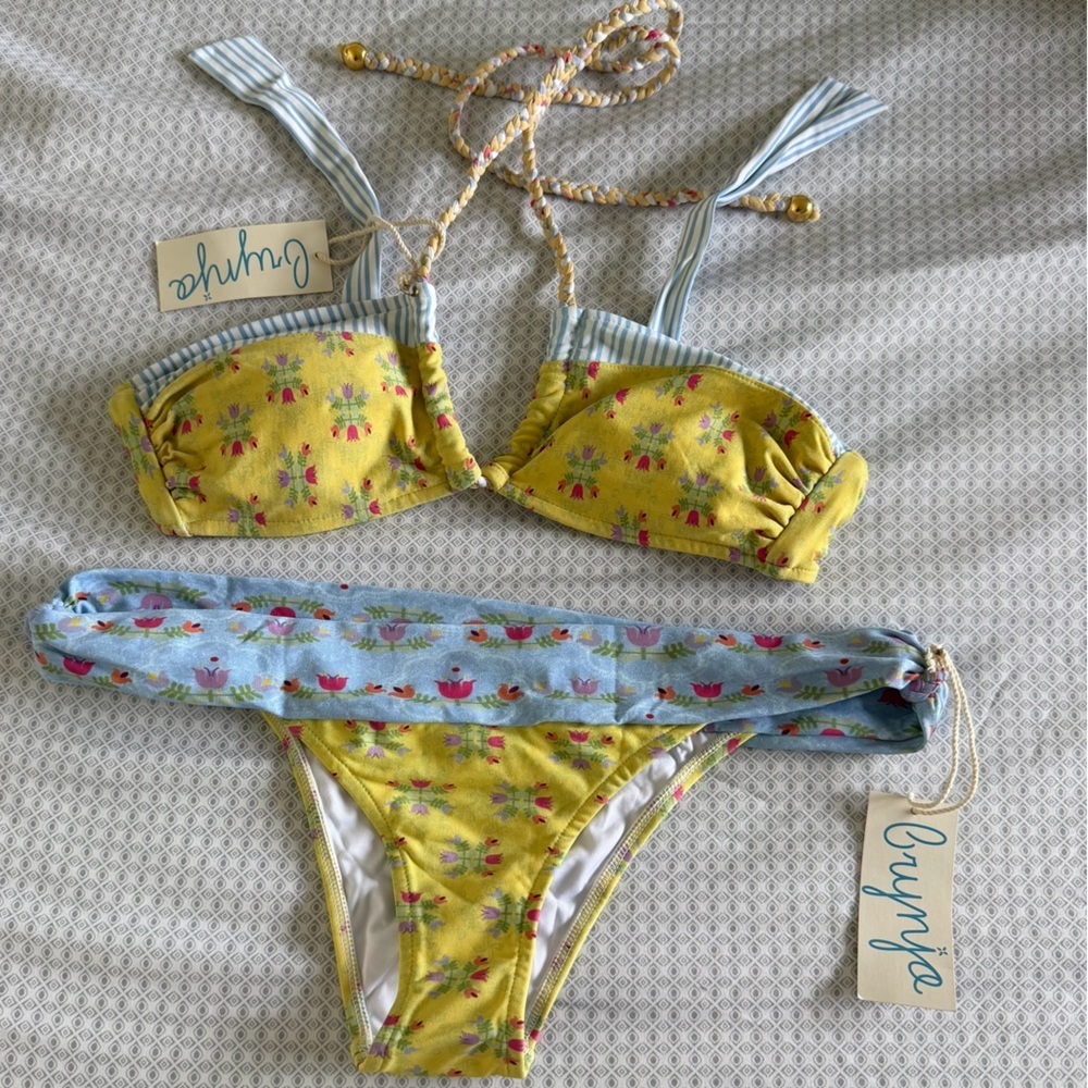 Brynja Swimwear Sunnvia Midsummer Wreath Floral Braided Bikini Set NWT